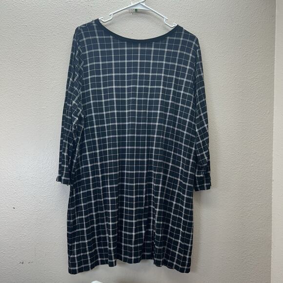 J.Jill Wearever Windowpane Tunic Top XL Black Long Sleeve Minimalist Chic Career - Picture 1 of 7